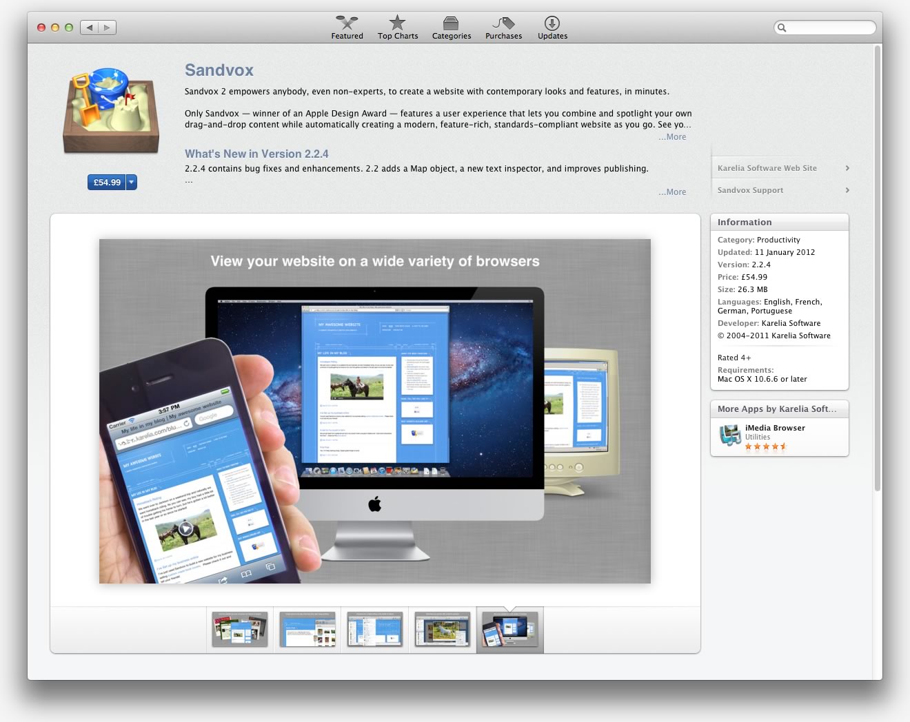 Sandvox on the Mac App Store, featuring Blueprint